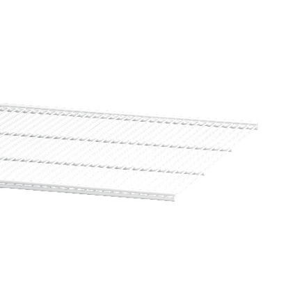 Vit trådhängare med horisontella och vertikala trådar, sett i vinkel.