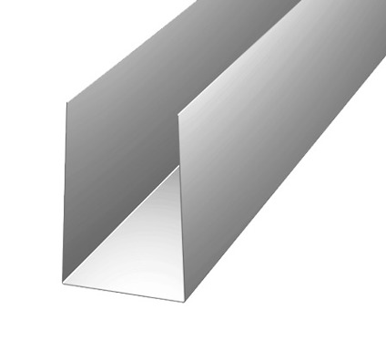 Galvad metallprofil i vinkel, med slät yta och grå färg.