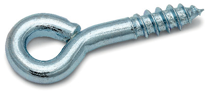 Metallisk skruvögla med gängad ände och rund ögla, silverfärgad.