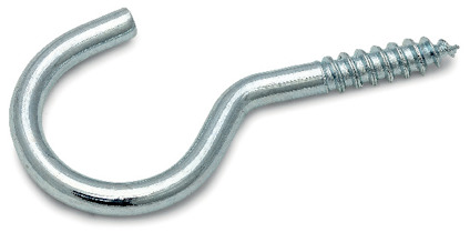 Metallisk skruvkrok med böjd ände och gängad spets för montering.