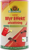 Förpackning med texten "Myr Effekt utvattning" från Neudorff, med bilder på myror och en röd vattenkanna.