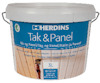 Vit målarburk med blå etikett från märket Herdins, text på flera språk: "Tak & Panel" samt "Extra vit 3L".