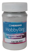 Burk med Herdins hobbyfärg, vattenburen för inomhusbruk, märkt 134 silver.