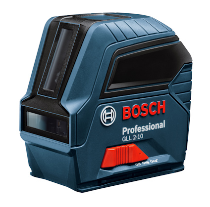 Blå och svart linjelaser med texten "BOSCH Professional GLL 2-10".
