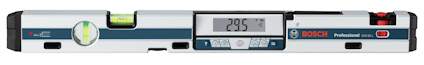 Laservattenpass med digital display, libell och knappar för inställningar, märkt "Bosch Professional".