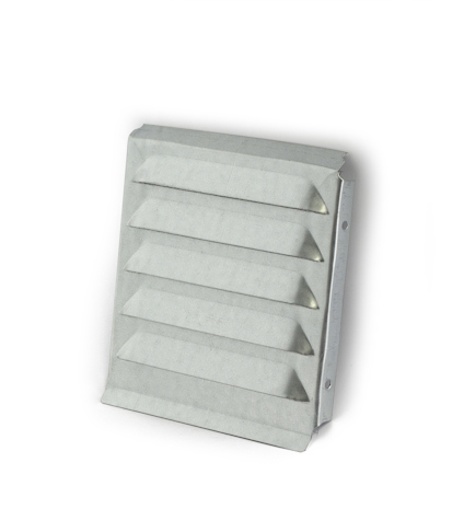 Ventilgaller med skårade lameller i metall, i en vinklad och lutande position.