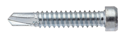 Metallskruv med sexkantigt huvud och självborrande spets.