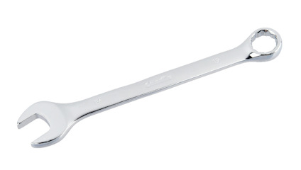 Ringnyckel med kombinerat öppet och ringformat huvud, silverfärgat.