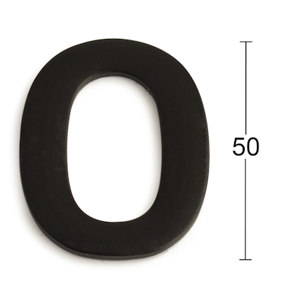 Svart taknummer nolla med höjdmarkering 50 mm.