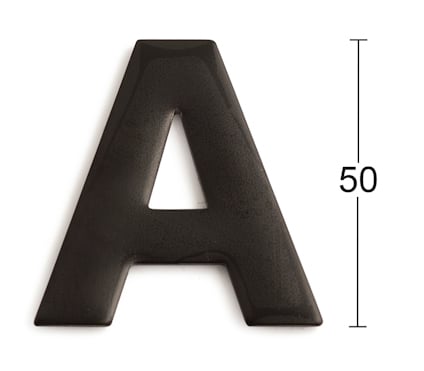 Svart bokstav "A" med en storlekshänvisning på 50 bredvid den.