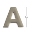 Bokstav "A" i borstad metall, höjdangivelse 50.