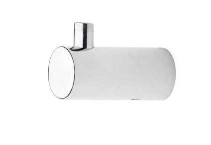 Cylindrisk kromkrok med en horisontell, enkel design och en liten upphöjd del för montering.