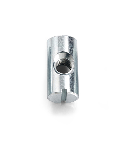 Metallcylinder med ett gängat hål i mitten.