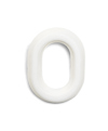 Vit, oval siffra 0 med en tredimensionell form.
