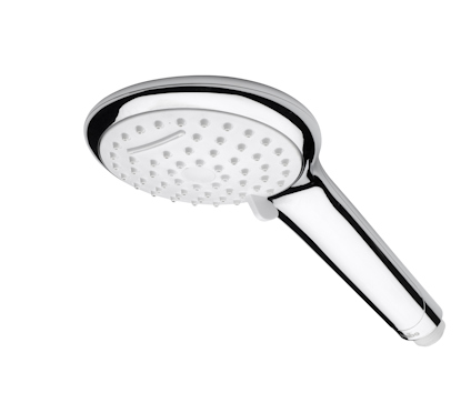 Handdusch i krom med vita munstycken och ett runt huvud.