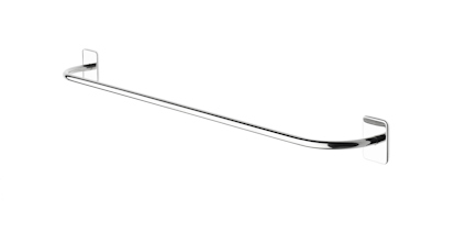 Kromfärgad handduksstång med rektangulära väggfästen.