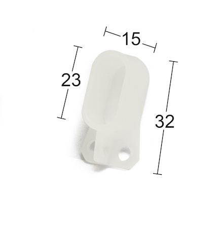 Vit plastkomponent med måttangivelser: 15, 23 och 32.