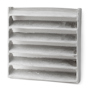 Ventilgaller i aluminium med horisontella lameller och insektsnät.