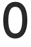 Svart siffra noll med vit bakgrund.