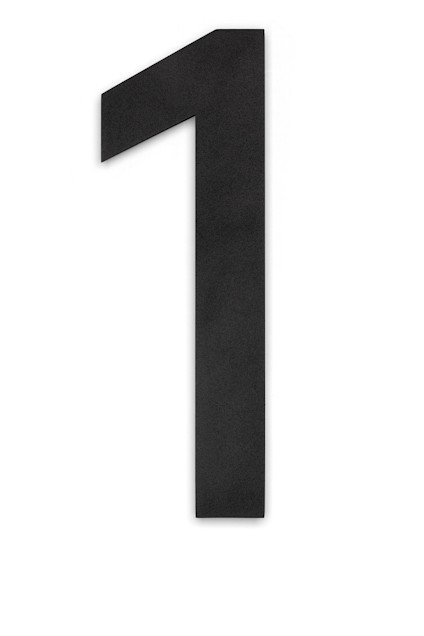 Svart siffra "1" på vit bakgrund.