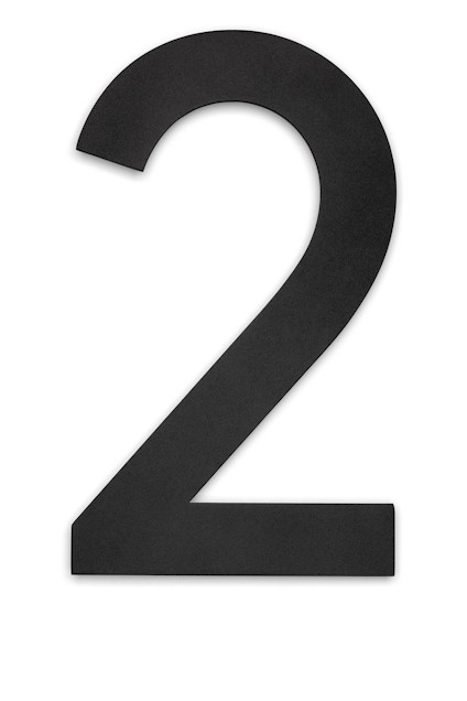 Svart siffra "2" i stilren design på vit bakgrund.