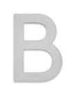 Bokstav "B" i metall med en borstad finish mot en vit bakgrund.