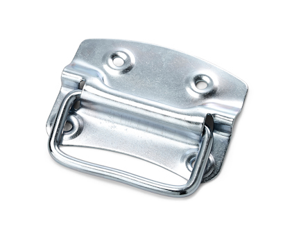 Metallhandtag med rundad form och två fästskruvar på vardera sidan.