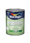 Burk med Nordsjö Perform+ Easy2Clean väggfärg, grön etikett med logotyp och produktinformation.