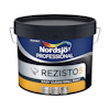 Färgburk med etikett "Nordsjö Professional Rezisto 5 Easy Clean Wall Paint", svart lock och bärhandtag.