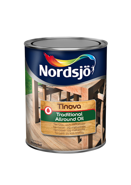 Burk med Nordsjö Tinova Traditional Allround Oil mot vit bakgrund.