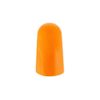 Orange hörselpropp mot vit bakgrund.