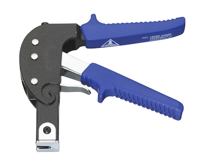 Handverktyg med svarta och blåa handtag av metall och plast, utformad för användning med metallexpander.