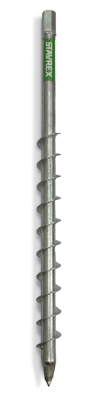 Metallisk skruv med spiralformad gänga och spetsig ände; texten "STAYFLEX" på sidan.