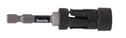 Svart och silverfärgad bitshållare med texten "Makita" på sidan, har en robust design.
