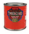 Röd burk med texten "Timberguard External Wood Finishing Oil" och "WATCO" på etiketten.