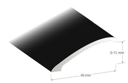Svart vit nivålist med rundad kant och text som anger mått: 0-10 mm höjd, 40 mm bredd.