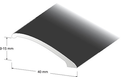Svarteloxerad nivålist med en kurvad profil och måttangivelser i millimeter.