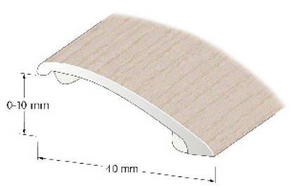 Nivålist i vitkalkad ek med måttangivelser; 40 mm bredd och justerbart mellan 0-10 mm i höjd.