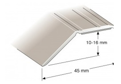 Illustration av en skena med måtten 10-16 mm x 45 mm, visad i en vinkel.