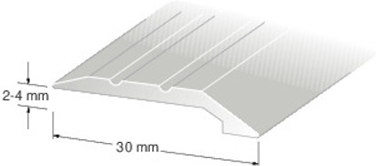 Illustration av en silverfärgad nivålist med måtten 2-4 mm i höjd och 30 mm i bredd.