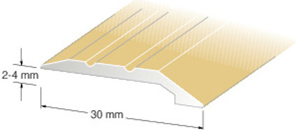 Illustration av guldfärgad nivålist med två upphöjda kanter och måttangivelser i millimeter.