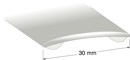 Silverfärgad, böjd skarvlist med rundade kanter, etikett med texten "30 mm".