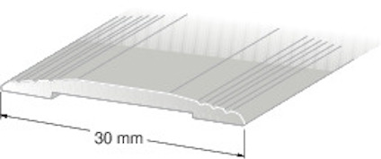 Silverfärgad skarvlist med ribbad design och markerad bredd på 30 mm.