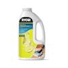 Flaska med Ryobi Multi Floor Cleaning Solution, citrusdoft, och illustration av citronklyftor samt en städande borste på golv.