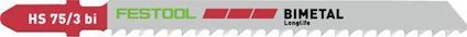 Sticksågsblad med texten "HS 75/3 bi" i rött och "Festool BIMETAL Longlife" i grönt och svart.