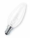 Glödlampa i klar glas med E14-sockel och spetsig design.