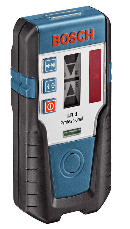 Laseravståndsmätare med blå och svarta detaljer och texten "BOSCH" samt "LR 1 Professional".