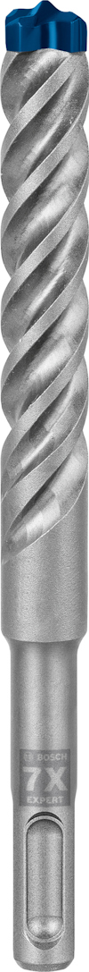 Metallisk borr med spiralformade skär och blått toppsegment.