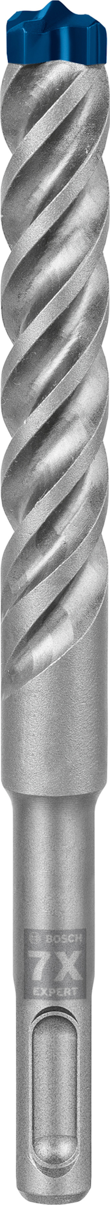 Metallisk borr med spiralformade skär och blått toppsegment.