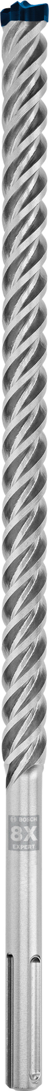 Metalliskt borr med spiralformad design och blå detalj på toppen.